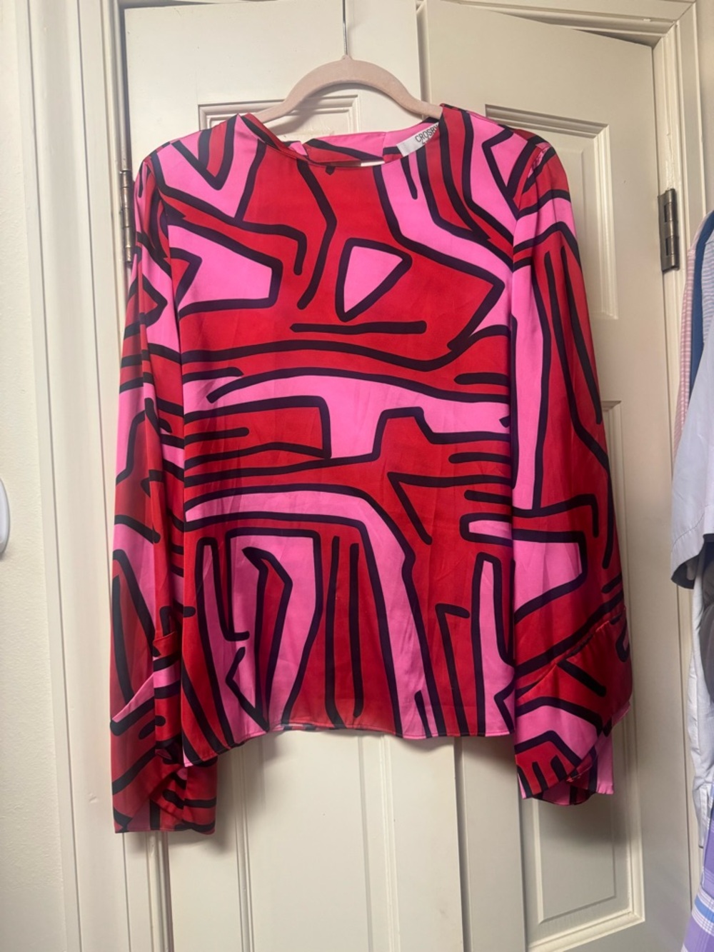 Bright Pink & Red Abstract Print Women's Blouse